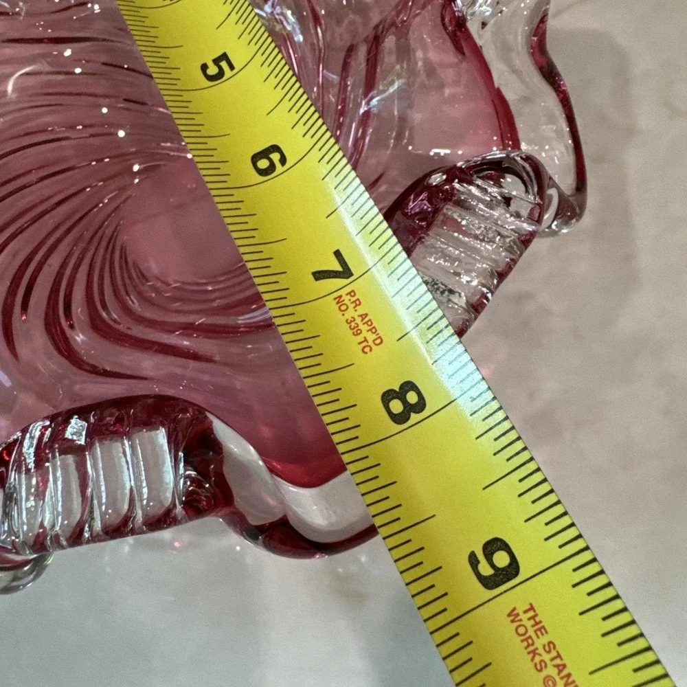 Chalet Canada Hand Made Candy Dish bowl Cranberry Swirl etched Vintage unmarked